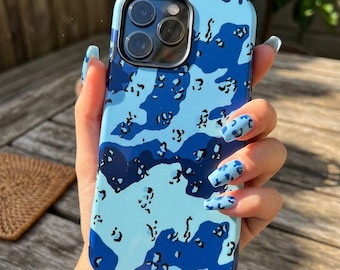 Funda para teléfono con estampado de camuflaje de leopardo azul