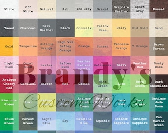 Gildan G500 Adult Unisex Heavy Cotton 5.3 oz. T-Shirt Fabric Color Swatch Chart