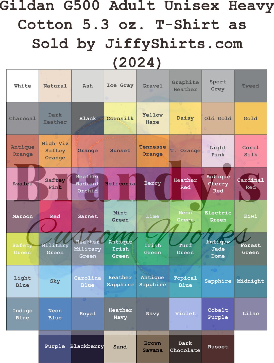 Gildan G500 Adult Unisex Heavy Cotton 5.3 Oz. T-shirt Color Swatch ...