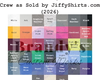Gildan G180 50/50 Fleece Crew Color Chart (Digital Item)