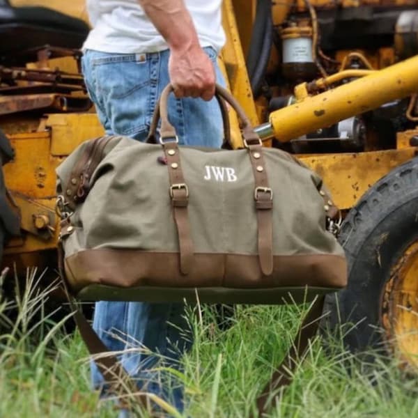 Personalized Large Duffel Bag | Groomsmen Bag Gift | Monogram Weekender Bag | Men’s Leather Duffle Bag | Men's Weekender | Gifts for Him