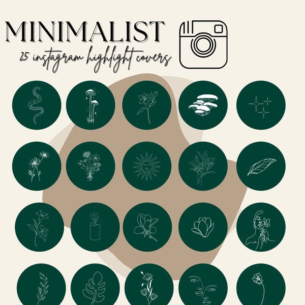25 Minimalist Instagram Highlight Icons| Neutral Story Instagram Highlights Canva| Forest Green Instagram Highlight Covers