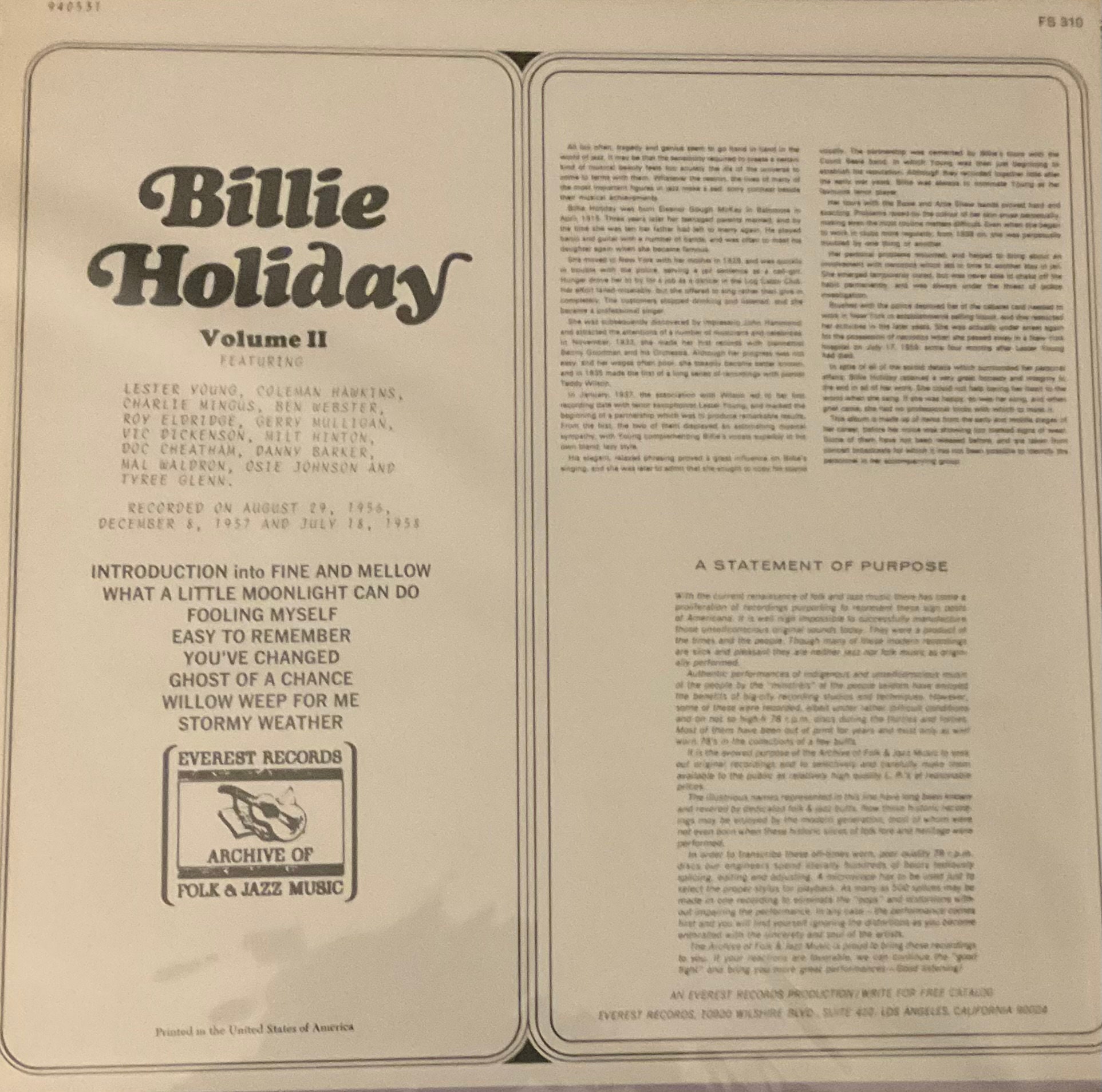 Billie Holiday: Volume II - Etsy