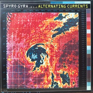 May include: A red, orange, and yellow weather map with a grid pattern. The map shows a hurricane with a dark blue eye. The text "SPYRO GYRA... ALTERNATING CURRENTS" is at the top of the map.
