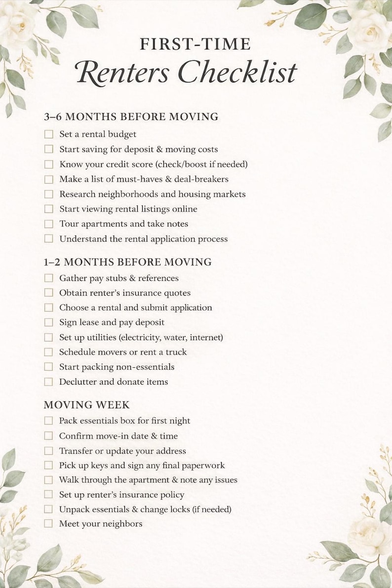 First Time Renters Ultimate Checklist - Etsy