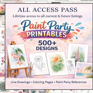 Floral Paint Party Printables All Access Pass, Art Kit Coloring Pages, Floral DIY Digital Art Kit, Image Tracer Sheet, Digital Download