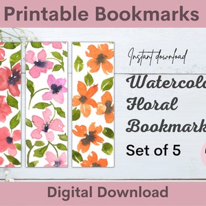 Printable Bookmarks, Watercolor Floral Bookmarks, Digital Download Bookmark Set