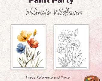 Wildflower Floral Bouquet Paint Party Printable, Summer Flowers Stencil, Pre-Drawn Outline Canvas, Paint and Sip Kit, Step by Step Guide