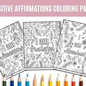 Positive Affirmations Coloring Pages, Printable Coloring Sheets, Adult Coloring , Coloring Pages Digital, Relaxation Gift for Women
