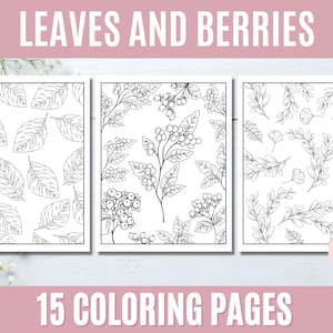 Coloring Pages for Relaxation, Adult Coloring, Printable Coloring, Leaves and Berries, Botanical Coloring, Nature Coloring Pages