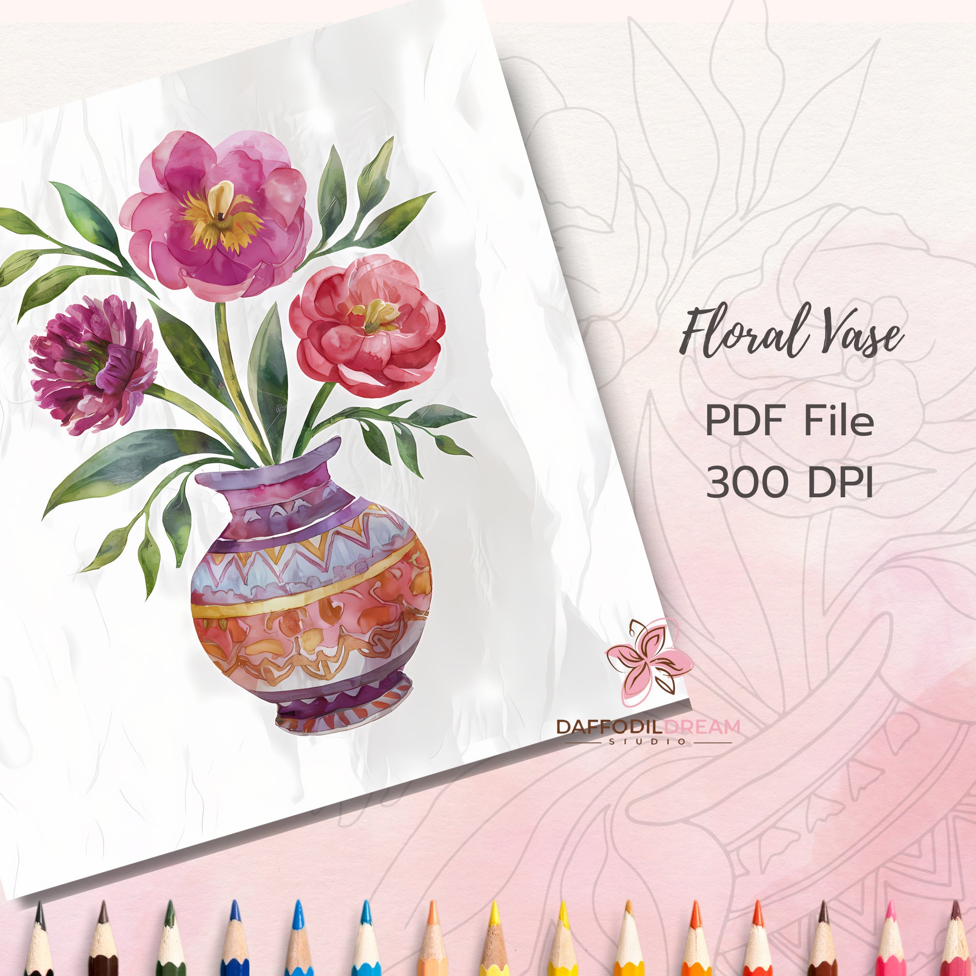 Spring Paint Party Printable, Paint and Sip Kit Printable, Flower Vase ...
