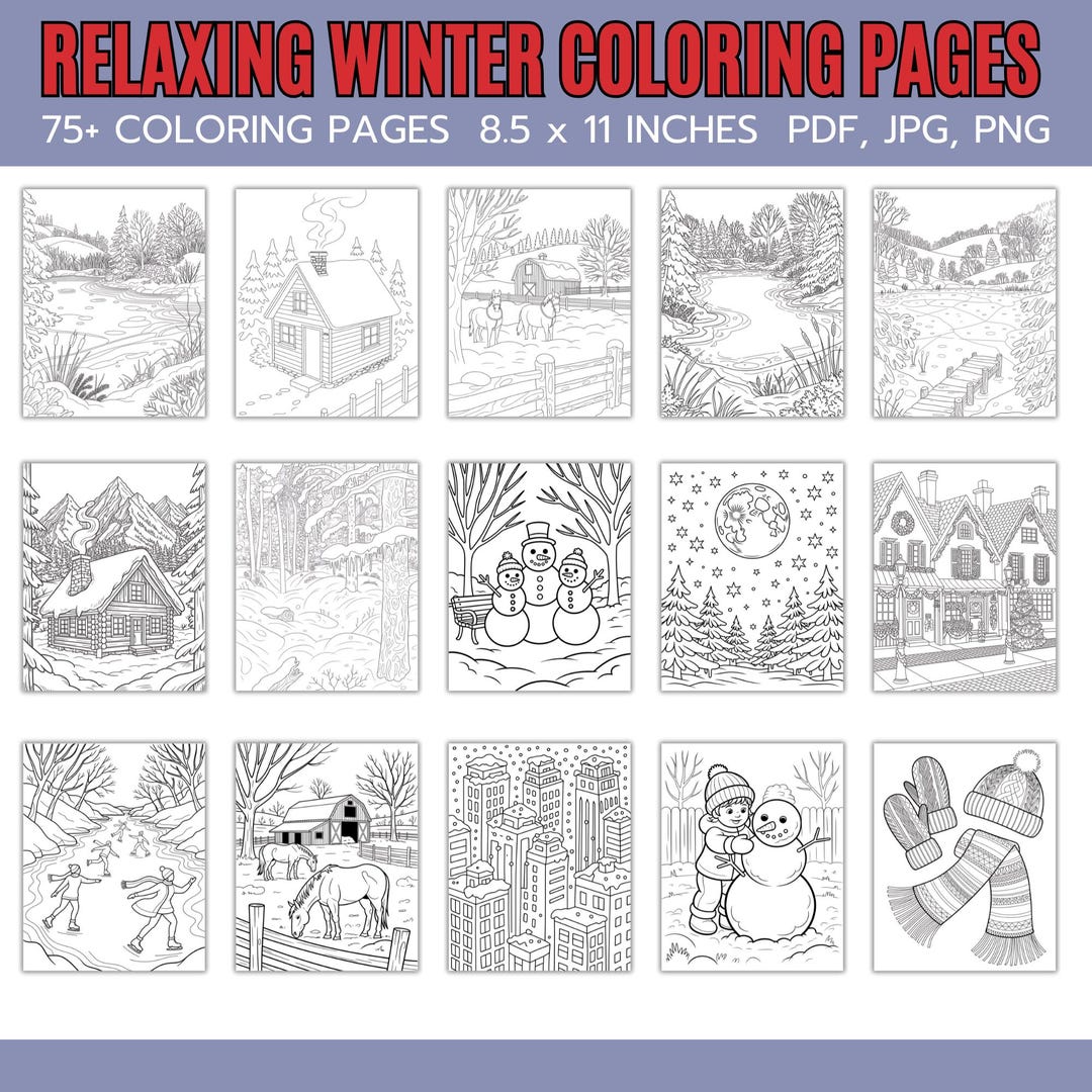 Winter Coloring Pages Bundle for Adults & Kids | 75+ Cozy Printable ...