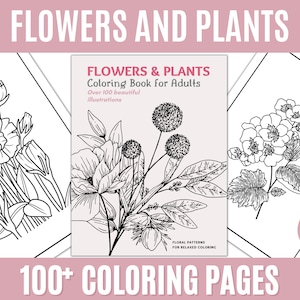 Flower Coloring Book, Botanical Coloring Pages, Digital Download Printable, Relaxed Coloring Sheets, Stress Relief, Home Decor