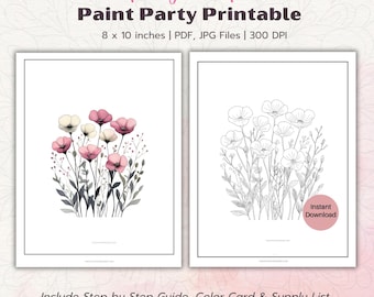 Lente fluistert wilde bloemen weide verf partij kit, afdrukbare bloem schilderij gids, DIY aquarel overtrekkunst, digitale kunst sjabloon