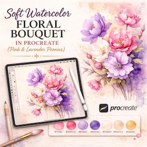 Soft Watercolor Floral Procreate Tutorial, Peony Bouquet Digital Download, Flower Drawing Guide, iPad Art Lesson, Beginner Friendly