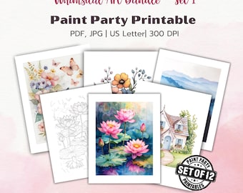 Whimsical Art Bundle – Set 1 | Paint Party Printables | PDF & JPG | Watercolor Tracer Kit | Sip n Paint Pre drawn Template Stencil