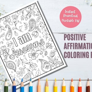 Positive Affirmation Adult Coloring Page, Printable Coloring Page , Adult Coloring Page, Relaxation Coloring Page, Adult Coloring Printable
