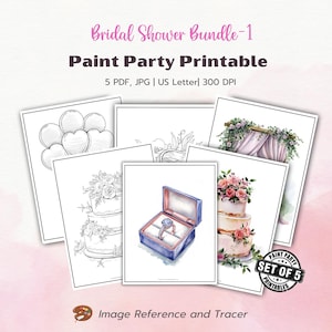 Imprimibles para pintar para fiestas de despedida de soltera / Trazador de acuarela para anillos de boda / Juego de arte para tartas de boda DIY / Letra de EE. UU. 300 DPI / Descarga digital