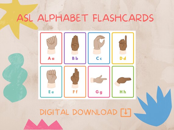 Abc Asl Flashcards Digital Sign Language Printable Alphabet Etsy