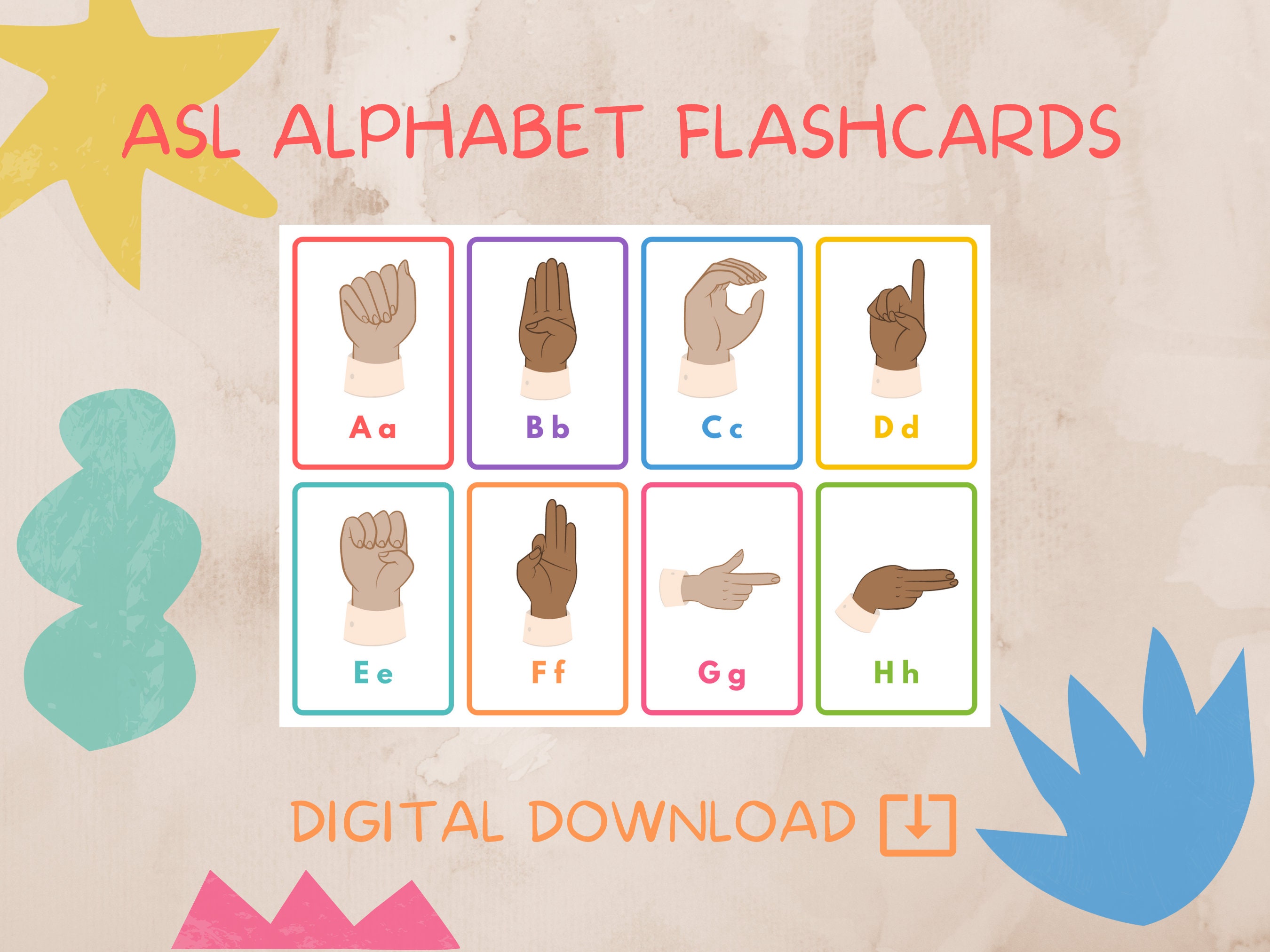 sign language abc flashcards asl alphabet preschool etsy