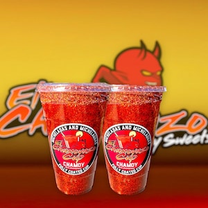 El Chamoyazo Cup | Micheladas | Michelaguas | Cup is fully coated of chamoy and my own chilly mix