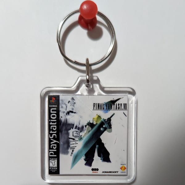 Final Fantasy VII Mini Playstation Video Game Box Art Keychain