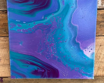 Metallic purple, teal and pink acrylic painting