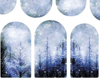 Winter Nail Decals - Xmas Nail Decals - Waterslide Nail Decals - Christmas Nail Decals - Snowy Forest Nail Decals - Tree Nail Decals