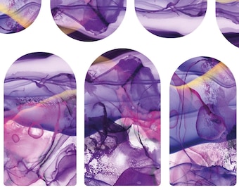 Purple & Pink Abstract Ink Marble Waterslide Nail Decals | CLEAR-BASED Full Nail Transfers