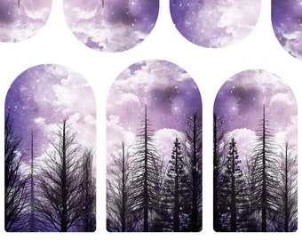 Purple Winter Tree Scenery Nail Decals