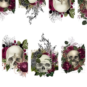 Floral Skull Nail Decals | Gothic Nail Decals | CLEAR BASED