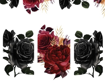 Black Rose Nail Decals - Floral Nail Decals - Gothic Nail Decals - Flower Nail Decals - Halloween Nail Decal - Goth Nail Decals