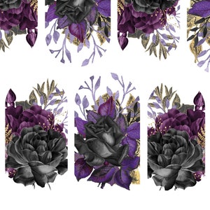 Black and Purple Rose Nail Decals - Witchy Floral Nail Art Transfers