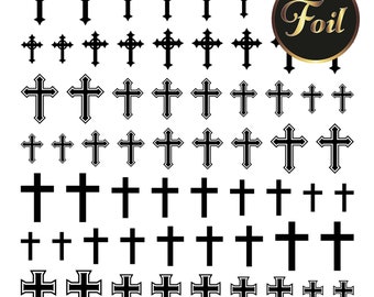 Cross Nail Decals | Gothic Metallic Waterslide Nail Decals