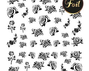 Rose Outline Nail Decals | Flower Waterslide Decals for Nails