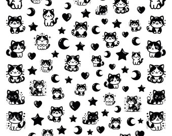 Metallic Cat Nail Decals | Waterslide Nail Art Tattoos