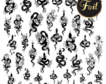 Floral Snake Nail Decals | Metallic Waterslide Nail Art