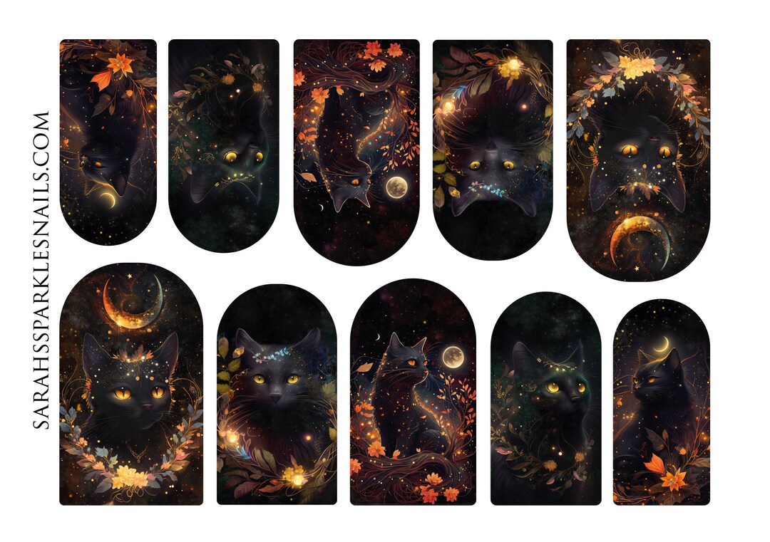 Celestial Black Cat Nail Decals - Etsy