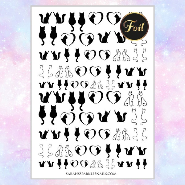 Cat Nail Decals | Metallic Waterslide Decals for Nails