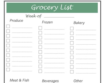 Printable Grocery Checklist, Weekly meal planner, Grocery List, Grocery List Printable, Digital Download, Instant Download Grocery list