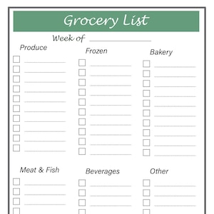 Printable Grocery Checklist, Weekly meal planner, Grocery List, Grocery List Printable, Digital Download, Instant Download Grocery list