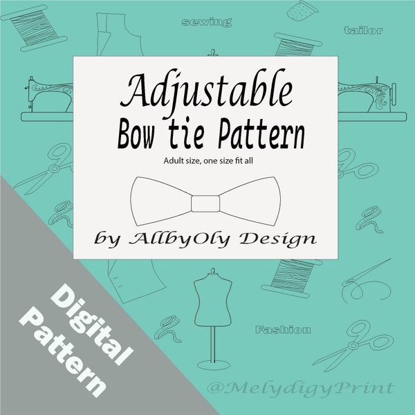 3 Adjustable Bow tie PDF sewing patterns with Free tutorial, For Beginners, Simple and Easy to make, Digital Download, PDF file, Bowtie
