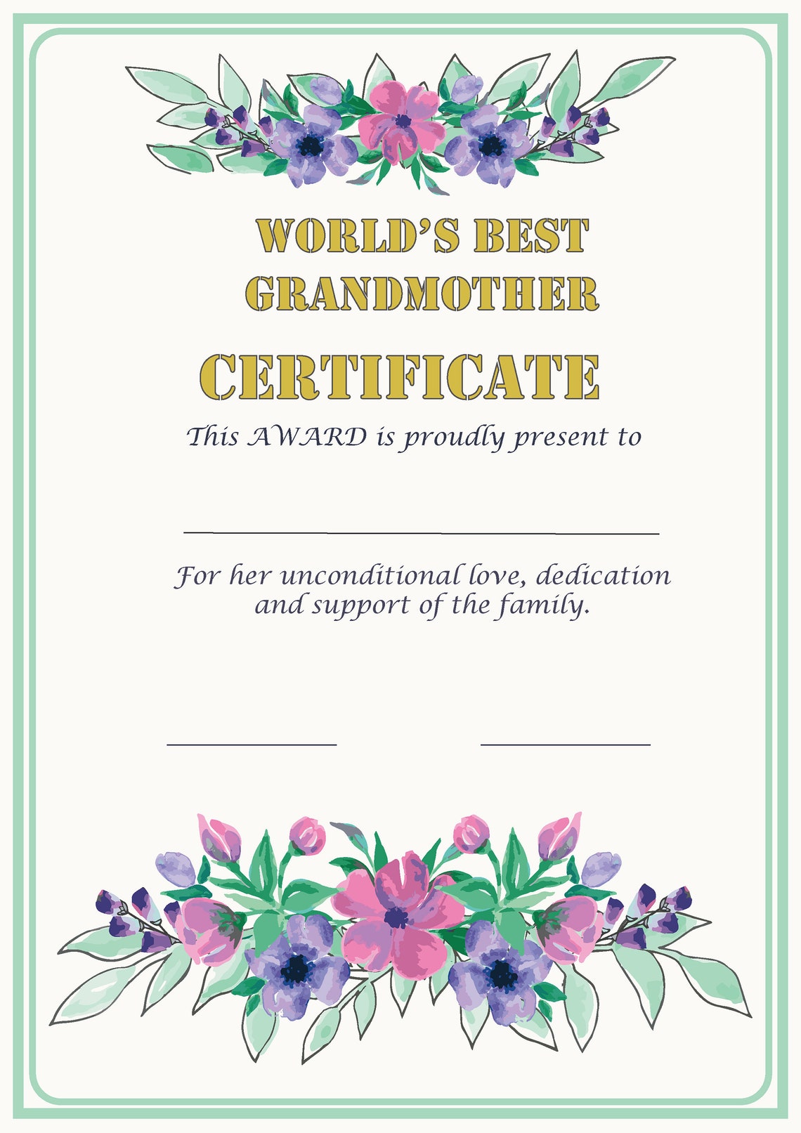 World's Best Grandma Certificate, Award Certificate, Certificate Template, DIGITAL Download