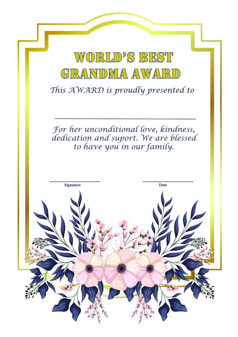 World's Best Grandma Certificate Award Certificate Etsy