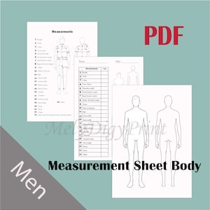 PRINTABLE Men&#39;s Body Measurement Sheet / Fashion Designer Template / Sewing Measurement Sheet / PDF & JPG
