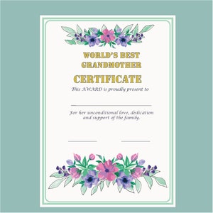 World&#39;s best Grandma certificate, Award certificate, Certificate template, DIGITAL Download, Instant download