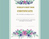 World's Best Mom Certificate,  Gift for mom, World's Best Mom certificate template, DIGITAL DOWNLOAD, Mother's Day Gift, Instant Download