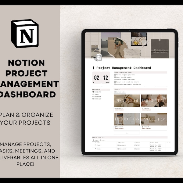 Notion Projektmanagement Dashboard, Notion Vorlage, Notion Planner, Notion Aesthetic, Projektmanager, Projektplaner, Projektzeitplan