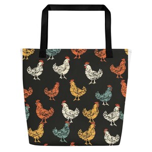 Distressed Colorful Chicken All-Over Print Large Tote Bag