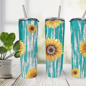 tumbler, sunflower tumber, crackle tumbler, teal tumbler, gift for mom, gift for her, sunflower lover,  20oz tumbler, skinny tumbler, moms